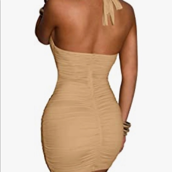 Ruched body on halter crisscross cutout backless mini dress - Picture 2 of 2